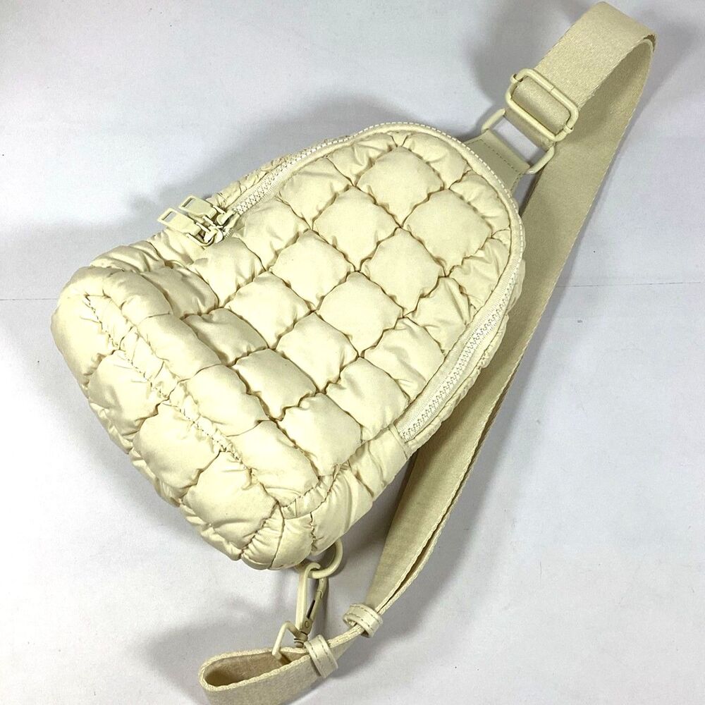 Madison West Ivory Puffer Crossbody Bag Quilted Shoulder Purse